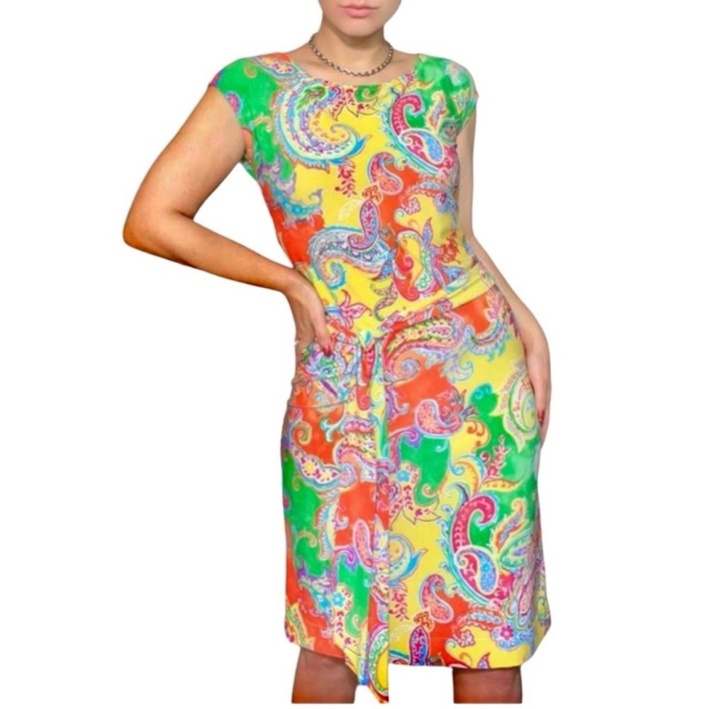 Lauren Ralph Lauren Capped Sleeve Paisley Dress. Size Medium